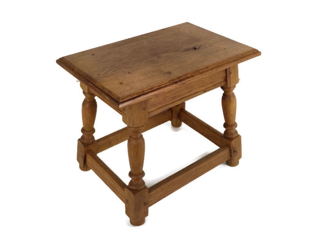 Antique Barn Style Side Table Stool Oak Carved Tapped Wood Crutch ...