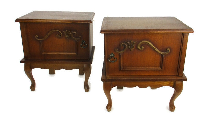 Paire De Tables Chevet Vintage, Chevet, Commode Années 50, Meubles Sous-Vasque Style Louis Xvi, Milieu Du Siècle