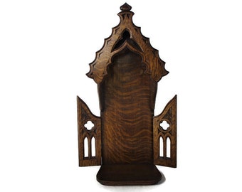 Antique Hand Carved Wooden Chapel Niche for Statue Gothic Style  Standing Lovely Vintage Gorgeous French Oak