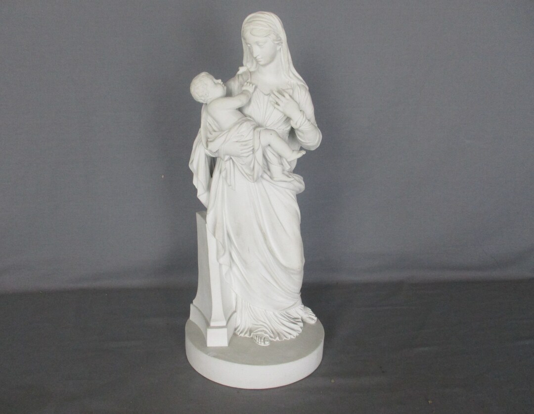 Large French Antique 1900 Bisque Statue Virgin Mary Our Lady Infant ...