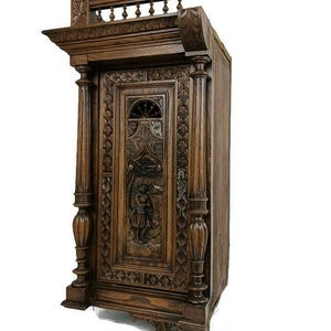 Stunning Antique Corner Cabinet Hand Carved Wood French Breton for right corner WOW