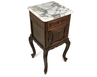 antique 19th century nightstand end table bedside cabinet Marble top wood beautiful