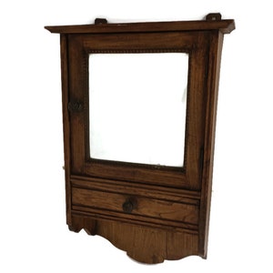Medicine Apothecary antique Wall Cabinet Beveled glass Hobnails Lovely Wood Barn style