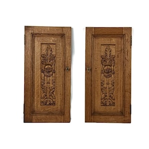 Pair wooden Door Panels antique carved wood reclaimed architectural salvaged