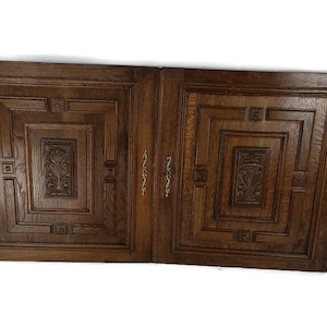 Pair Antique Hand Carved Oak   Door Panels Reclaimed Architectural  Salvaged WOW