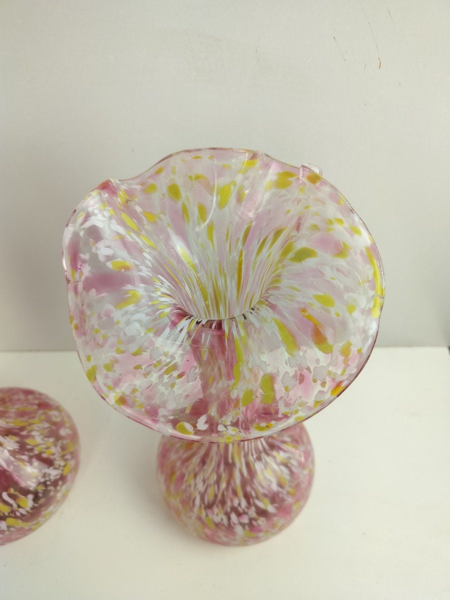 ペアヴィンテージムラーノイタリアミルフィオリ花瓶特にトップが美しい