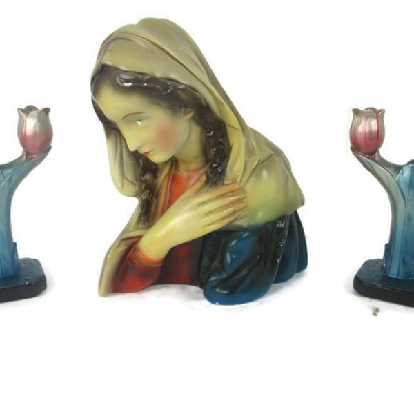 Virgin Mary Statue With Candle Holder Etsy
