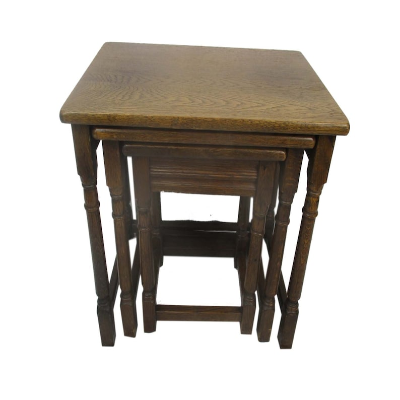 Set of 3 Wood Stacking Nesting Tables Vintage Mid Century Oak
