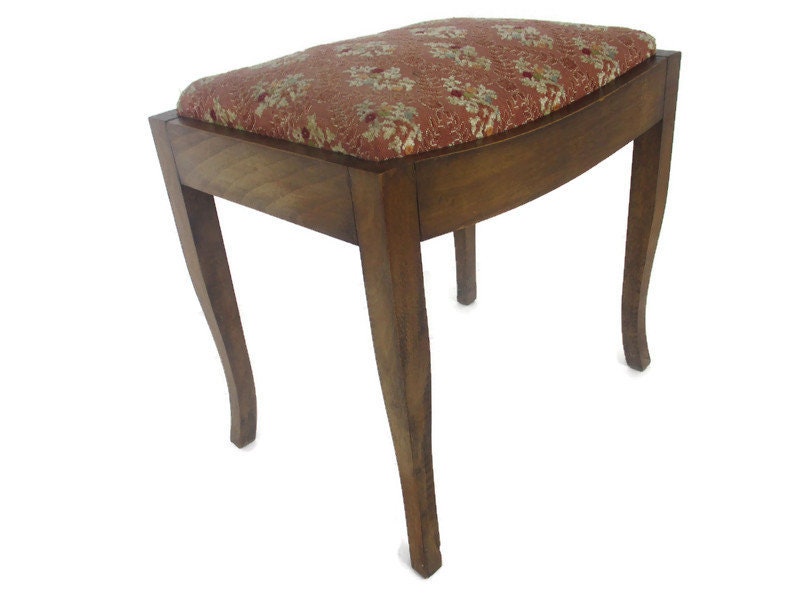 repose-pieds vintage ottoman chêne pieds en bois tissu grange style campagnard funky belle