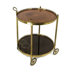 Ronde Italiaanse Bar Cocktail Thee Kar Trolley Italiaanse Hollywood Regency Marquetry