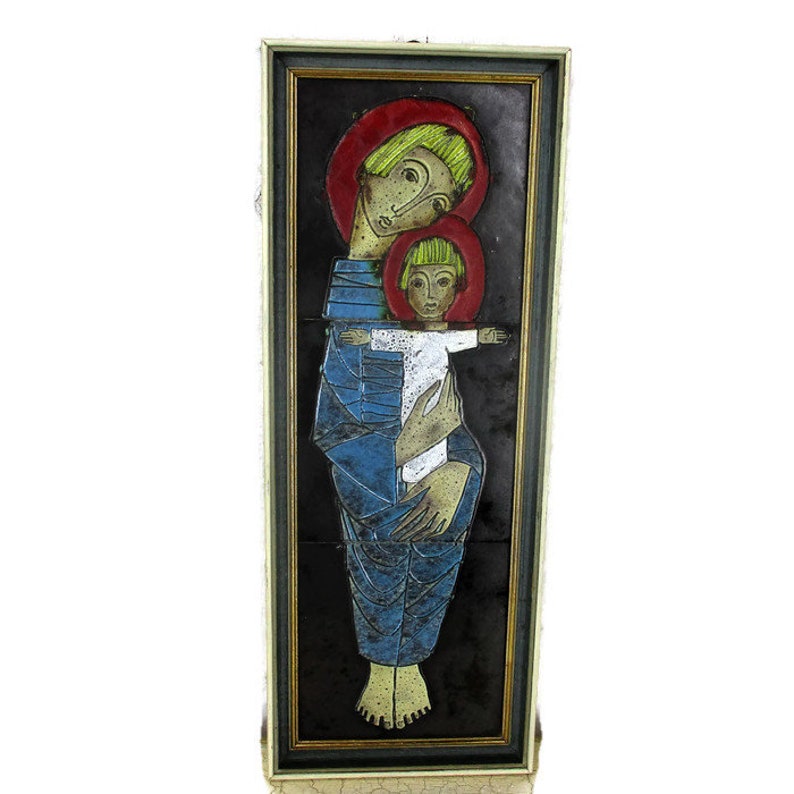Retro Wall Plaque Virgin Mary Infant Child Wall Hanging image 0