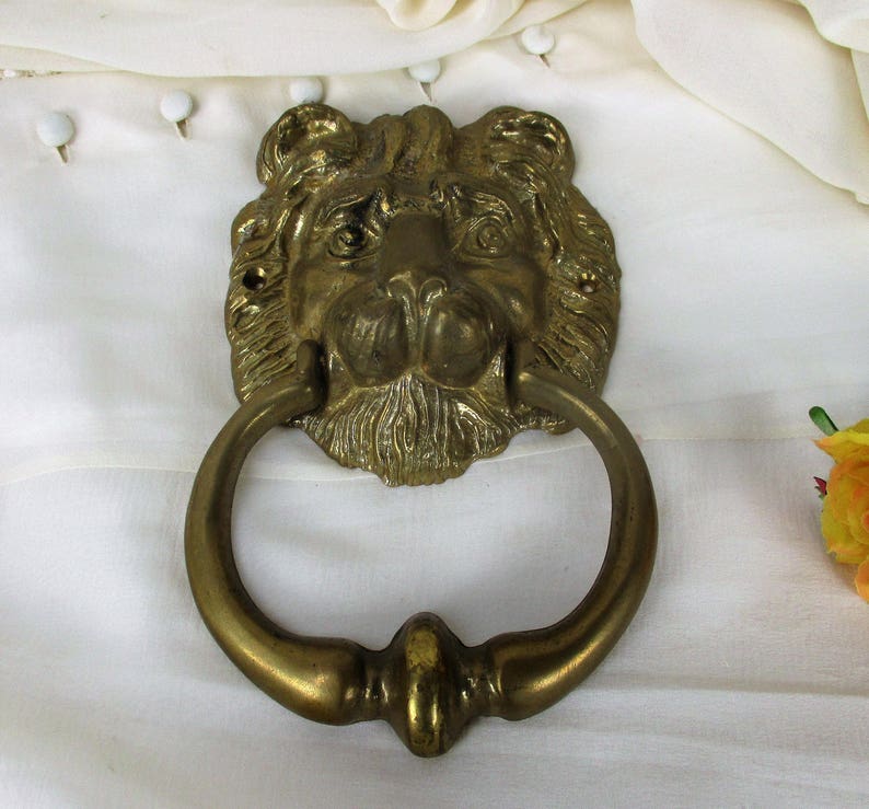 Brass Door Knocker Lions Head Ring Architectural Gorgeous Reclaimed 7.48