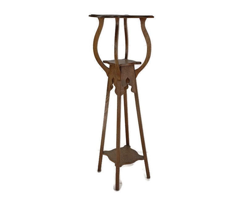 Art Nouveau Pedestal Plant Stand Side Table Three Tier Japandi
