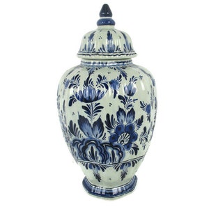 Vintage Polychrome Lidded Vase Urn Bird Marked Delft Dille Holland Hand Painted