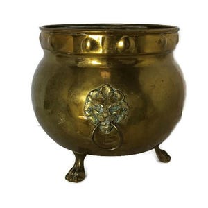 Large Indoor Planter Vintage Brass Kettle Decorative Lion Head Lion Feet Gothic