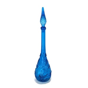 Art Bubbled Glass  Blue  Empoli  Bottle Italian Grapes Rare Color Collector Pop Art  Retro