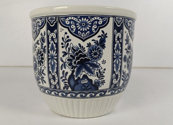 Vintage Boch Royal Sphinx Delfts Blue White Flower Pot Jardiniere