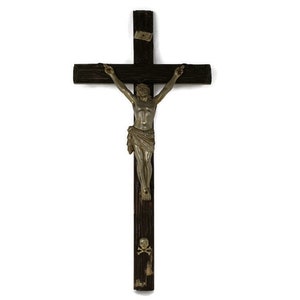 Große handgeschnitzte Holz hängenden Kruzifix Jesus Christus Kreuz Vintage Spelter Fronleichnam