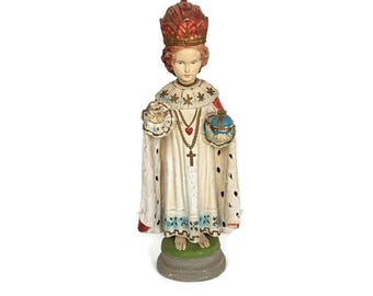 XL Statue  plaster Infant of Prague Infant Jesus Santo Nino hand Painted Chapel Collector WOW