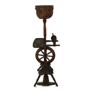 Vintage High Dark Wooden Spinning Wheel Decorative  Spindle Miniature Small