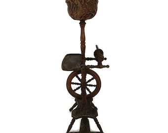 Vintage High Dark Wooden Spinning Wheel Decorative  Spindle Miniature Small