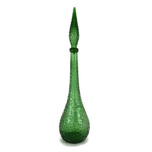 Empoli Italy Vintage Art Bubbled Glass Green Bottle Italian Decorative Pop Art Decorative