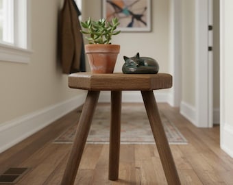 Sgabello da mungitura antico in legno intagliato, supporto per piante bonsai, tavolino laterale