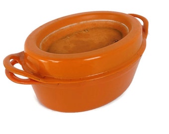 french Dutch Oven Doufeu Cousances large Oval cooking pot Cast Iron Le Creuset Orange