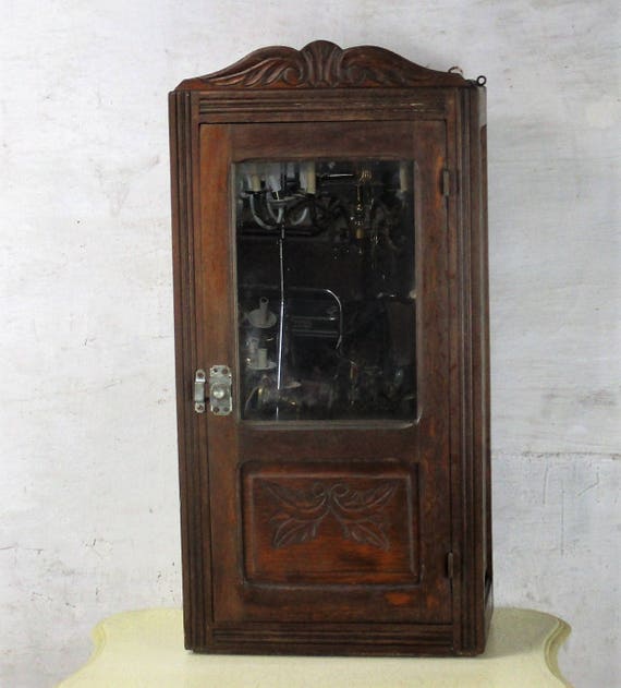 Vintage Hand Carved Wood Kitchen Medicine Apothecary Small Image 0