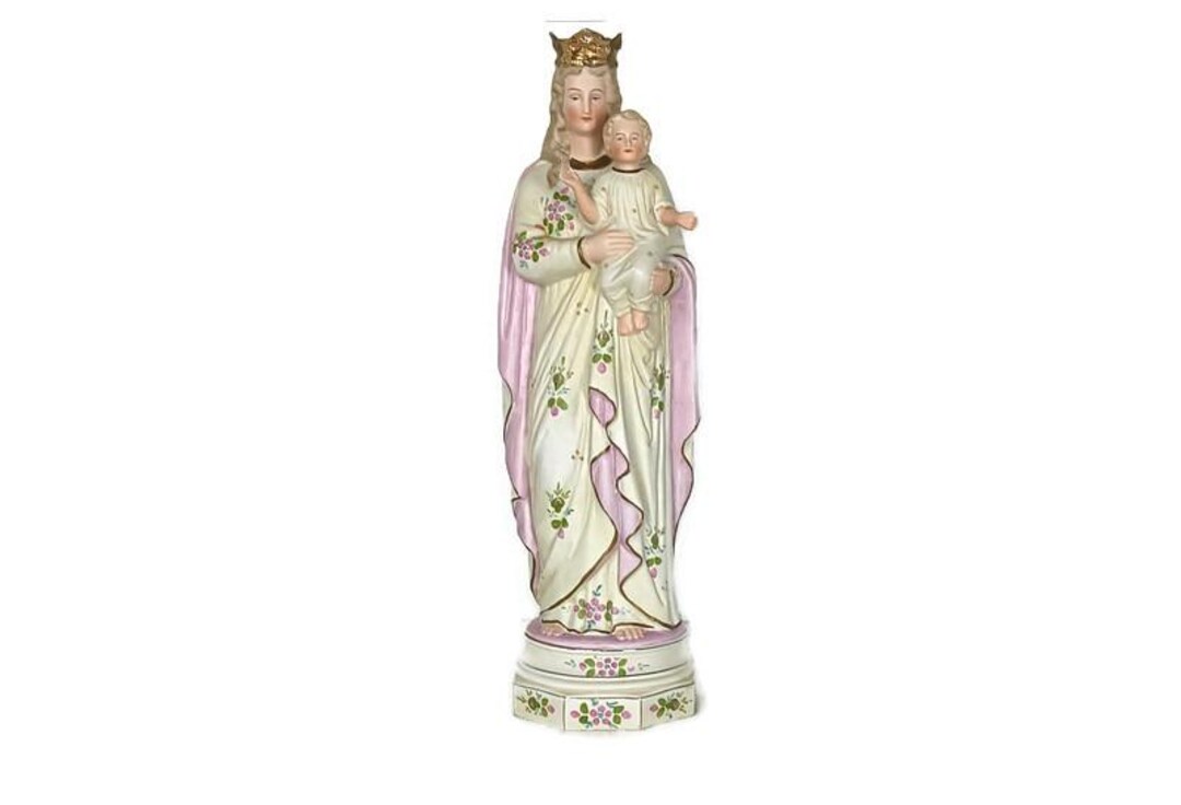 Antique Porcelain Bisque Statue Virgin Mary Our Lady Madonna With ...