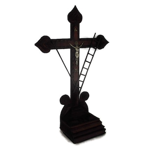 XL Tramp Trench Tramp Folk art Standing Hand Carved Wooden Crucifix Tools Of Passion HTF WOW