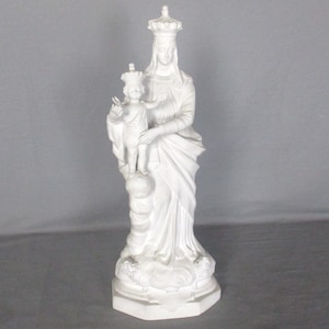 French Antique 1900 Bisque Statue Virgin Mary Our Lady Victoire Madonna Infant Jesus Exquisite 16.53&quot;