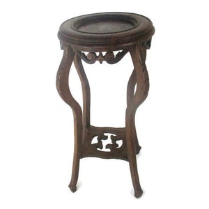 Large Carved Wood Marble Tops 2 Tier Plant Flower Bonsai Stand Pedestal Antique