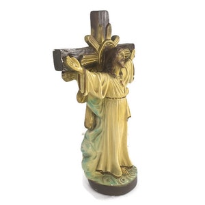 large Antique Statue Sculpture Jesus on the Cross Crucifix art Deco Plaster