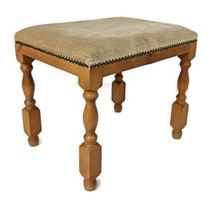 Vintage Footstool Ottoman Foot Rest  Retro Mid Century Modern  Beige Fabric
