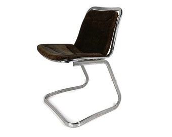 Design Chair Willy Rizzo Lounge Office velour Chrome Vintage 70s Italy for Cidue