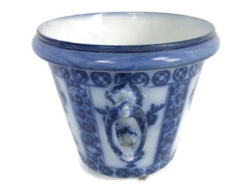 Bleu Blanc Géométrique Diamant Céramique rustique Dutch plant pot Cover JARDINIERE