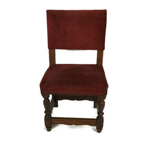Small Antique Chair Children&#39; s chair Carved Wood Hobnails Pink Velvet