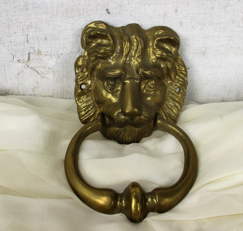 Brass Door Knocker Lions Head Ring Architectural Gorgeous Reclaimed 7.48