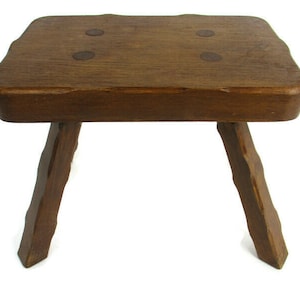 Funky Hand Carved wood Milking Stool Pedestal Table Pedestal Barn Style Antique