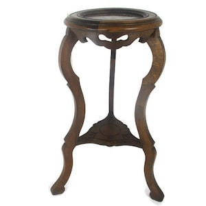 Carved Wood Marble Top 2 Tier Plant Flower Bonsai Stand Pedestal Antique