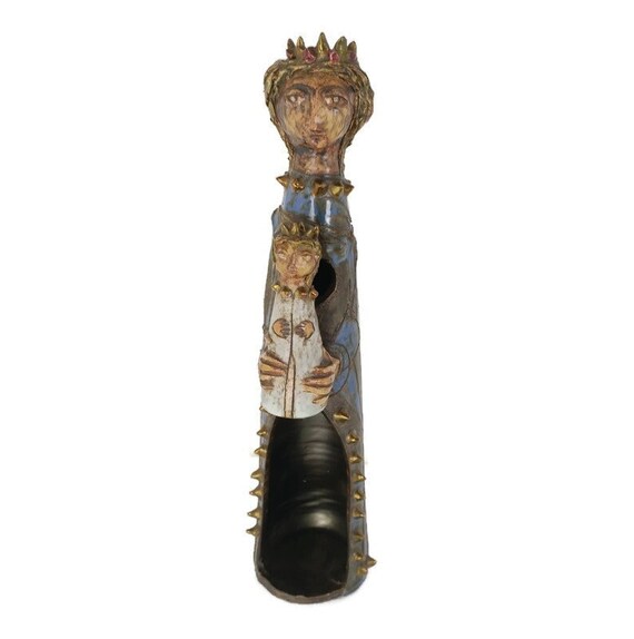 ヴィンテージ 彫像 彫刻 テラコッタ 陶器 釉薬 多色 聖母マリア