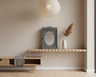 Antique Wall Medicine Apothecary Bathroom Cabinet with Oval Beveled Mirror - Grey Wood