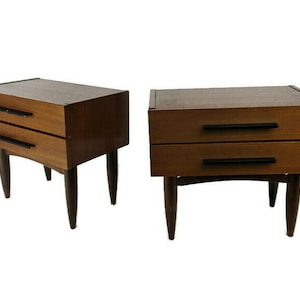 Paar Deense moderne teakhouten nachtkastjes Eindtafels Mid Century Modernist Scandinavische WOW