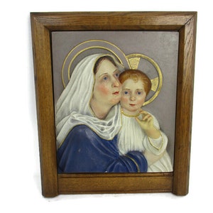 Wandpaneel Basreliëf Tableaus Maagd Maria Baby Madonna Baby Gips WOW