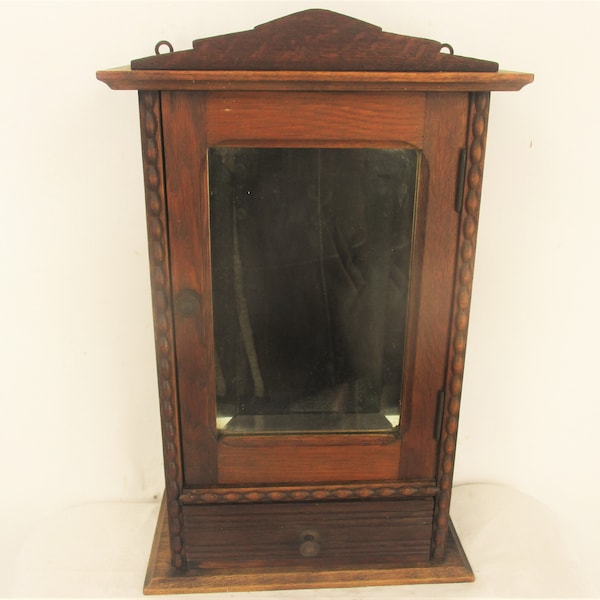 Gorgeous Kitchen Apothecary Medicine Bathroom Wall Cabinet Ornate Hand Carved Oak Beveled Glass Mirror Hobnails