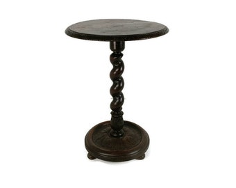 Ornate Barley twist hand Carved Wood Wooden Pedestal Plant Stand bonsai table side table VTG