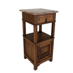 Antique Art Deco Art Nouveau Brown Marble top Side Cabinet Table Nightstand  Barn Style