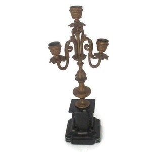 Marble Base Brass Triple 3 arm Ornate Candle Holder Candelabra Vintage