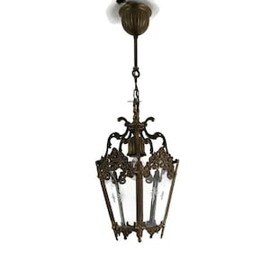 Messing geätzte Glas Laterne Anhänger Deckenleuchte Vintage 1 Licht Kronleuchter